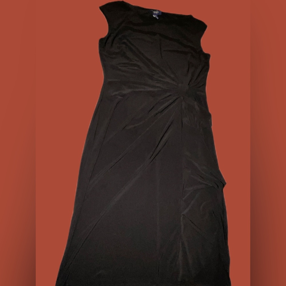 LBD‎ Fitted Midi Knee-length Flattering Black Dress SZ Large  Waist Knot Detail